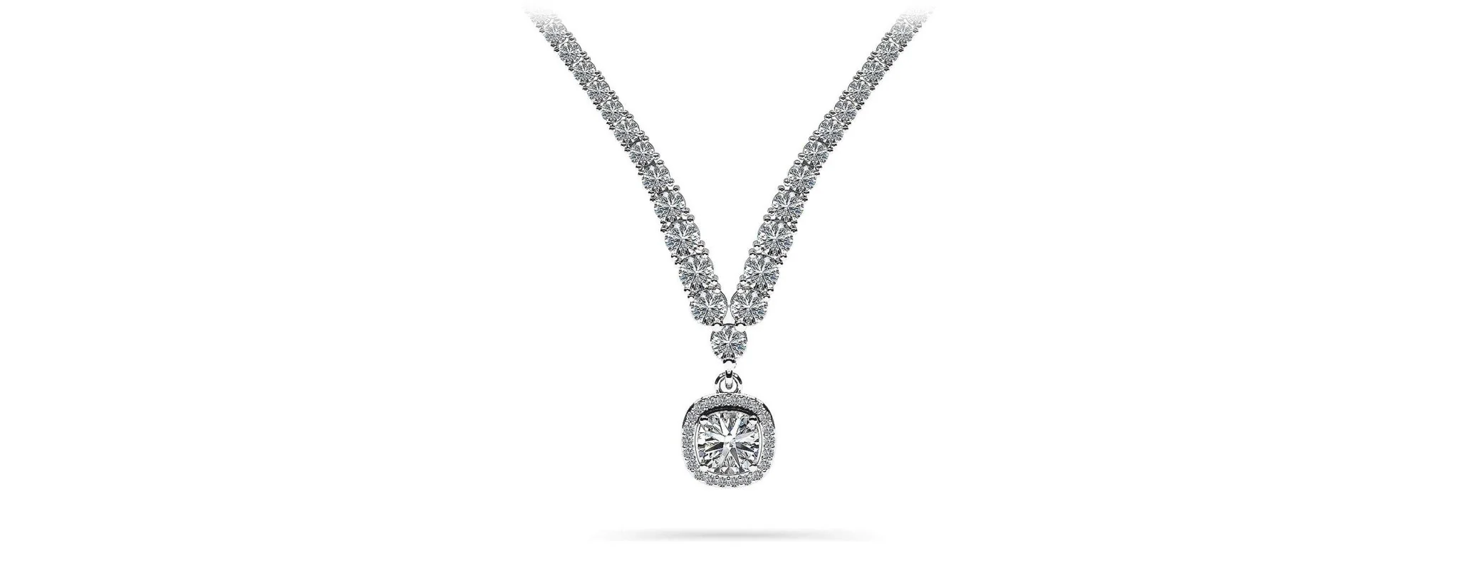 Ravishing Cushion Cut 4 Prong V Diamond Necklace with 9.60 ct.(finished)