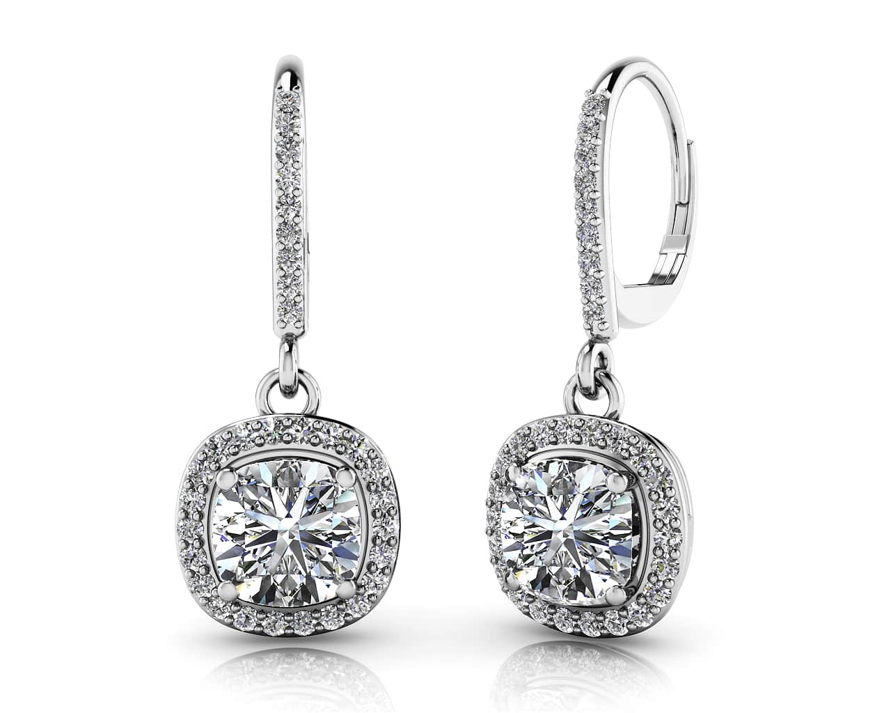 Ravishing Cushion Cut Diamond Drop Earring Lab-Grown Diamond with 4.48 ct. (2X2.00 ct. center diamonds)