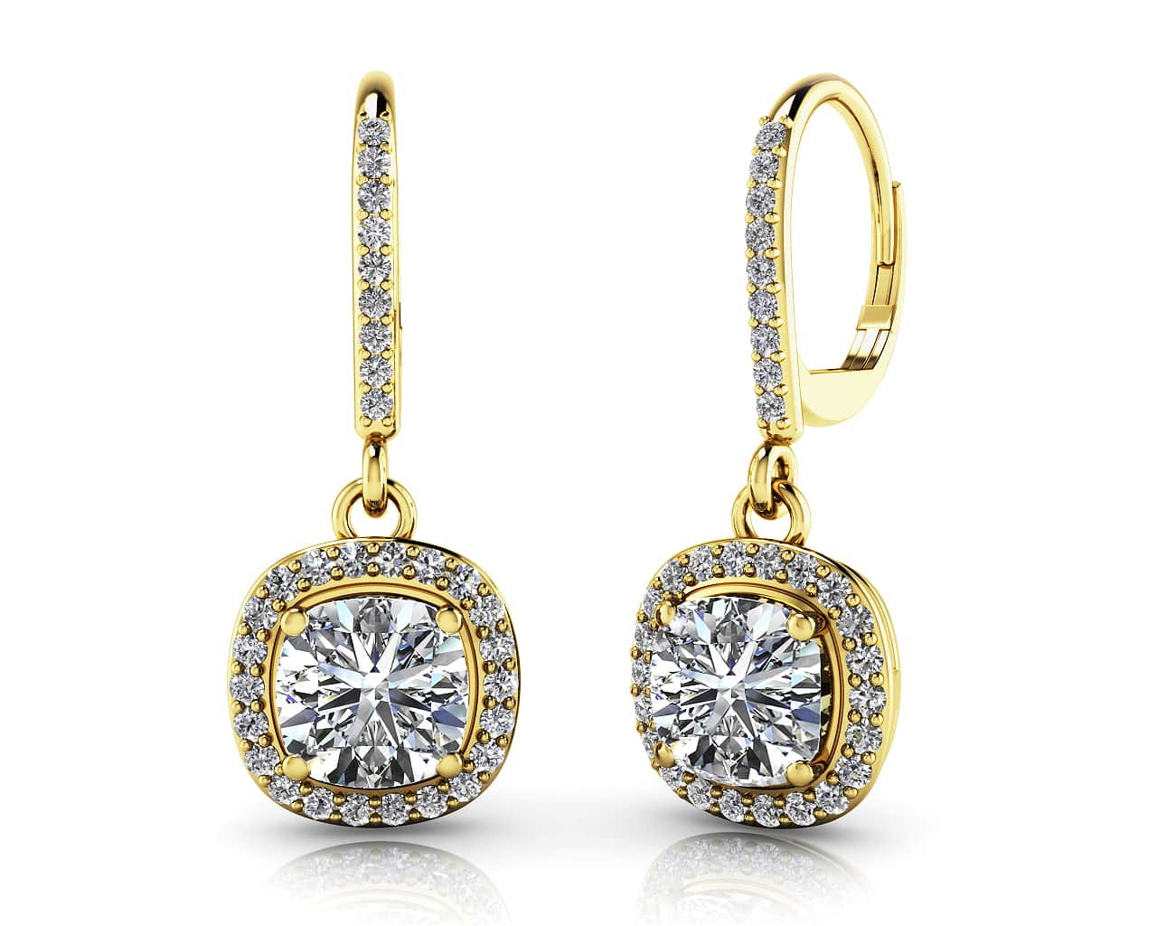 Ravishing Cushion Cut Diamond Drop Earring Lab-Grown Diamond with 4.48 ct. (2X2.00 ct. center diamonds) - Image 2