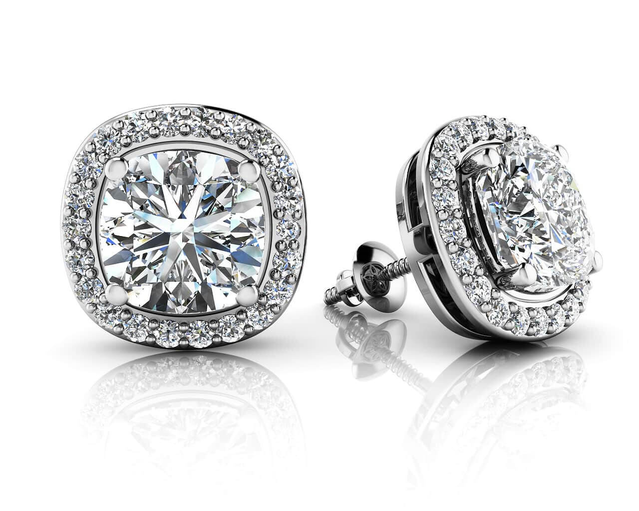 Ravishing Cushion Cut Diamond Diamond Studs with 1.22 ct. (2X0.50 ct. center diamonds)