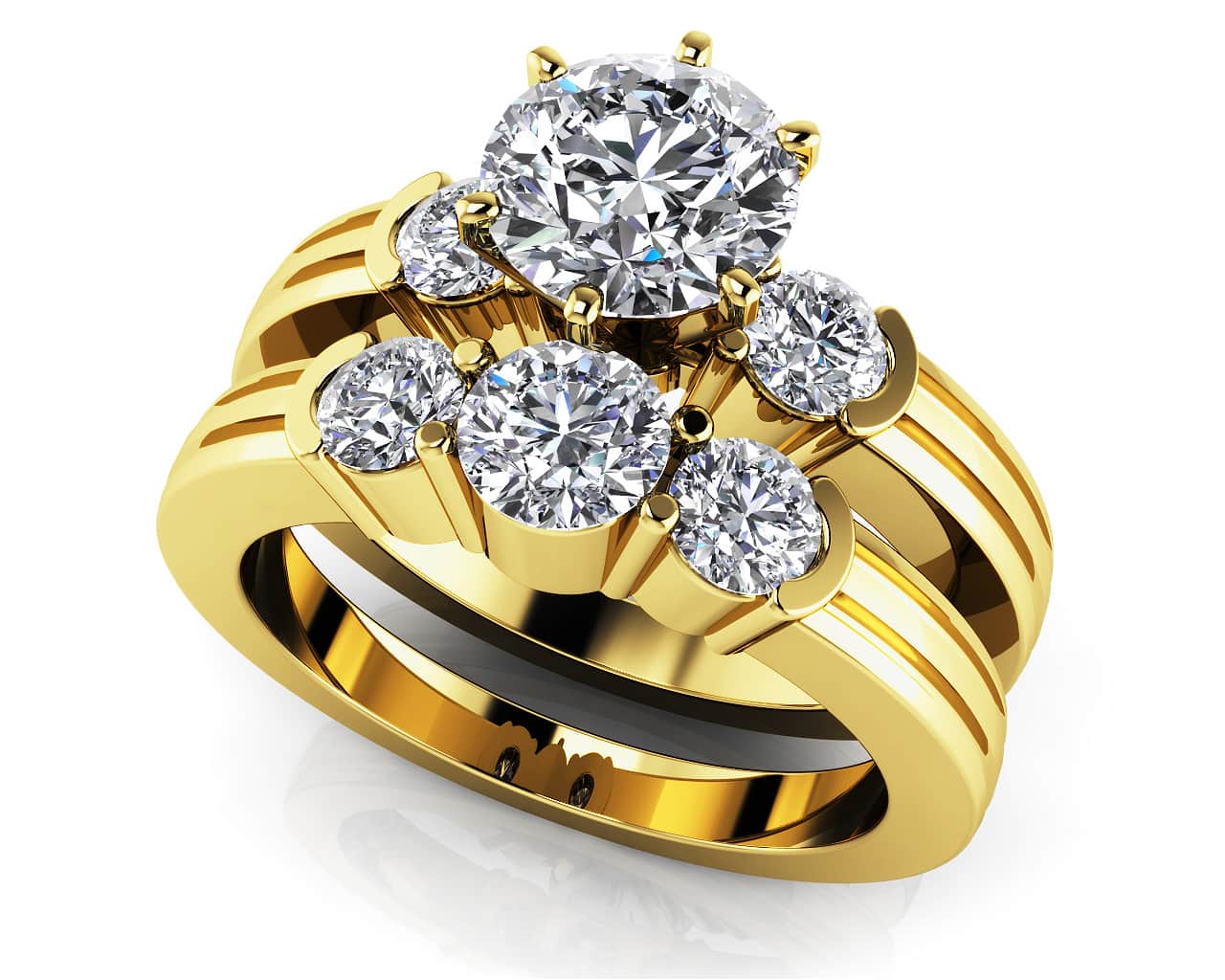 Ridged Diamond Side Accent Lab-Grown Diamond Bridal Set with 2.02 ct. (1.25 ct. center diamond) - Image 2