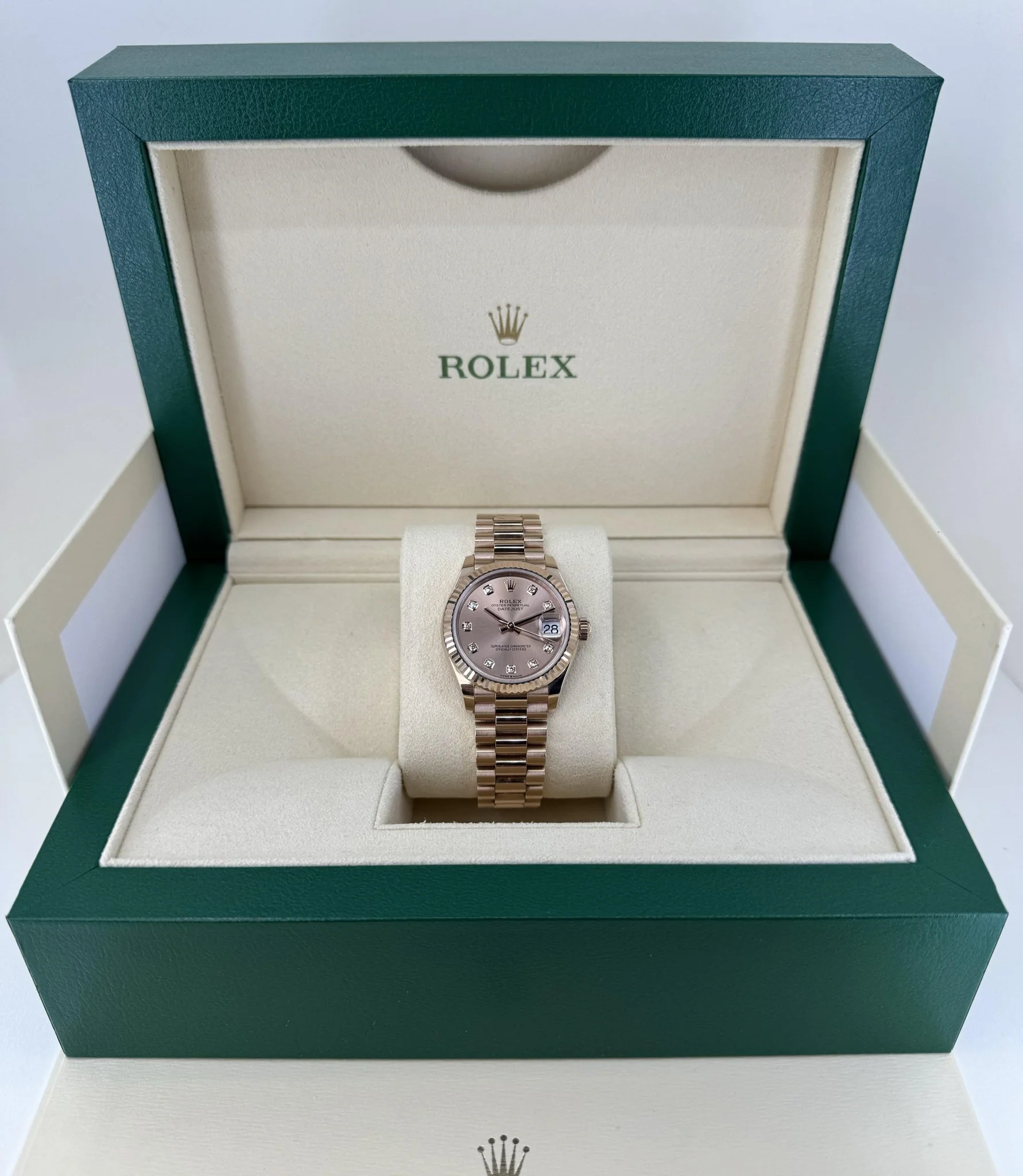 Rolex Datejust 31 Lady Midsize Rose Gold Chocolate Diamond Dial & Fluted Bezel President Bracelet 278275 - Image 3