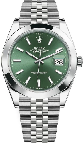 Rolex Datejust 41 Stainless Steel Mint Green Index Dial Smooth Bezel Jubilee Bracelet 126300