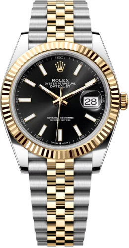 Rolex Datejust 41 Yellow Gold/Steel Black Index Dial Fluted Bezel Jubilee Bracelet 126333 -