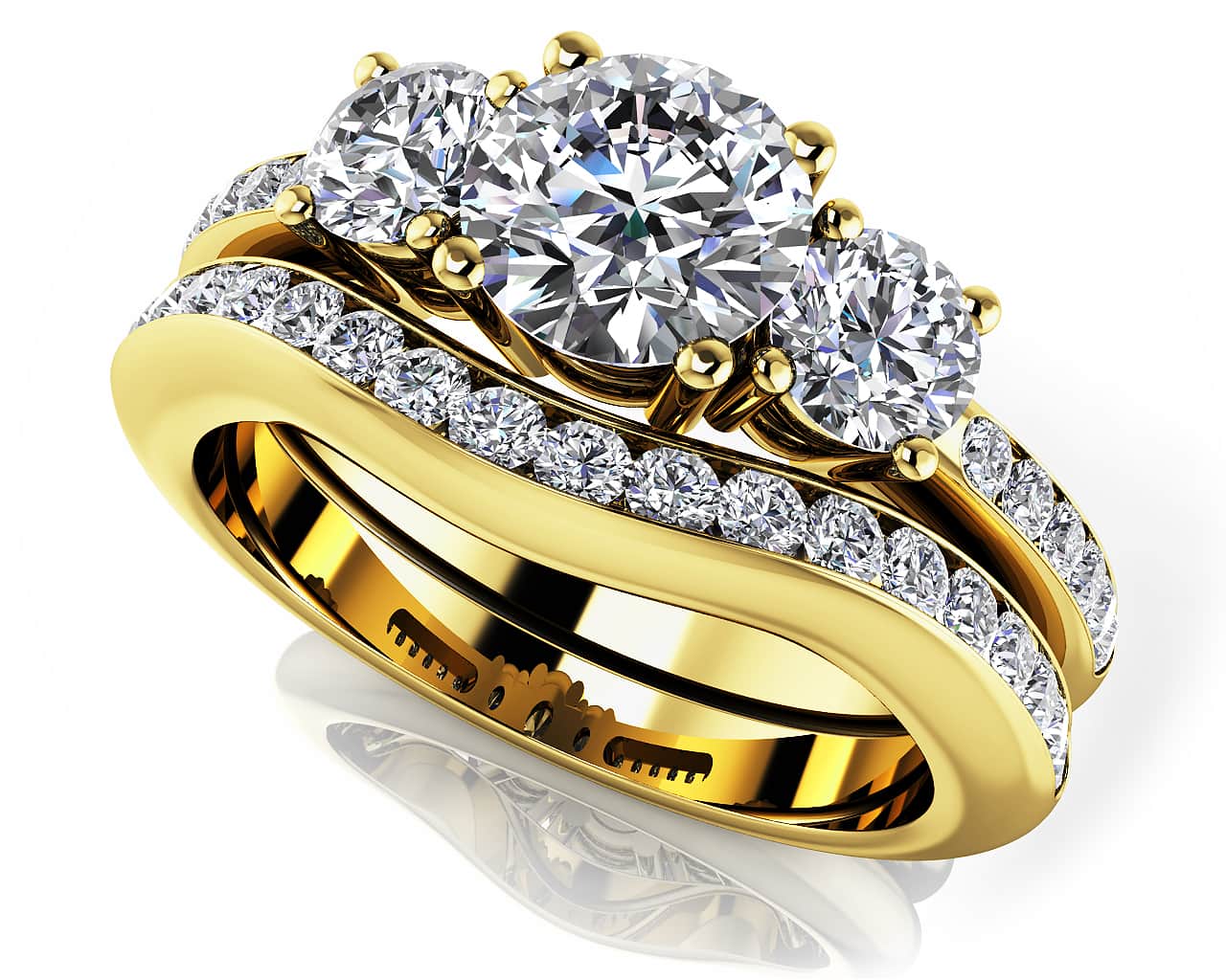 Romantic Dreams Three Stone Bridal Set Diamond with 2.00 ct. (1.00 ct. center diamond) - Image 2