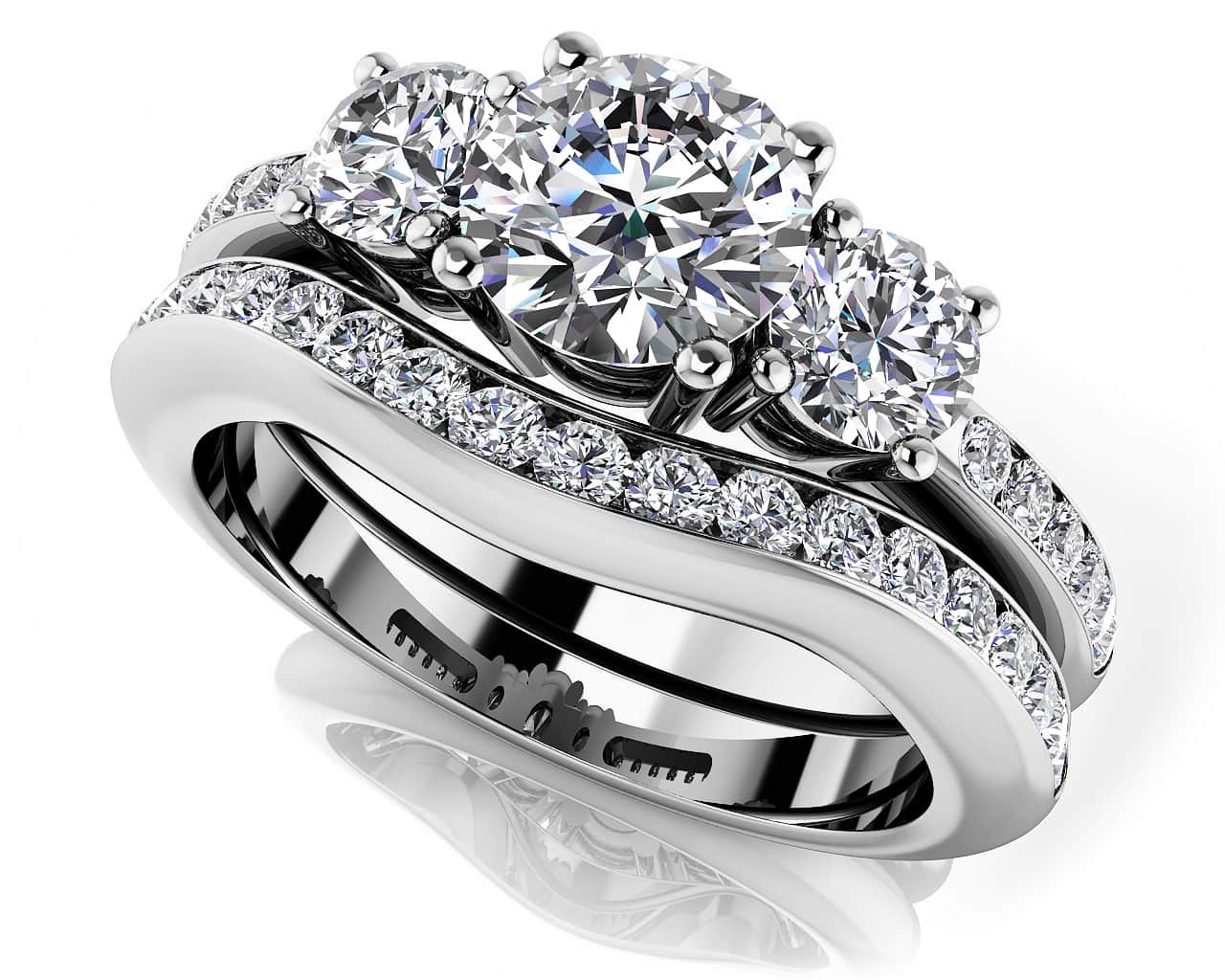 Romantic Dreams Three Stone Lab-Grown Diamond Bridal Set with 3.40 ct. (2.00 ct. center diamond)