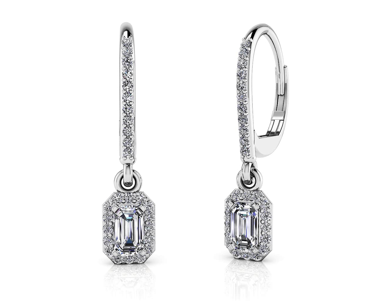 Romantic Emerald Cut Diamond Drop Lab-Grown Diamond Earrings with 1.71 ct. (2X0.70 ct. center diamonds)