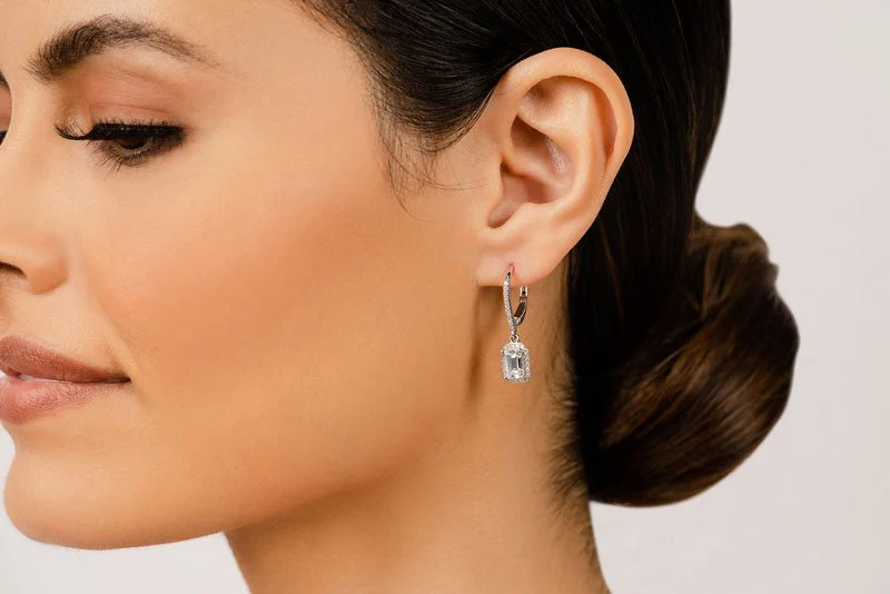 Romantic Emerald Cut Diamond Drop Lab-Grown Diamond Earrings with 1.71 ct. (2X0.70 ct. center diamonds) - Image 4