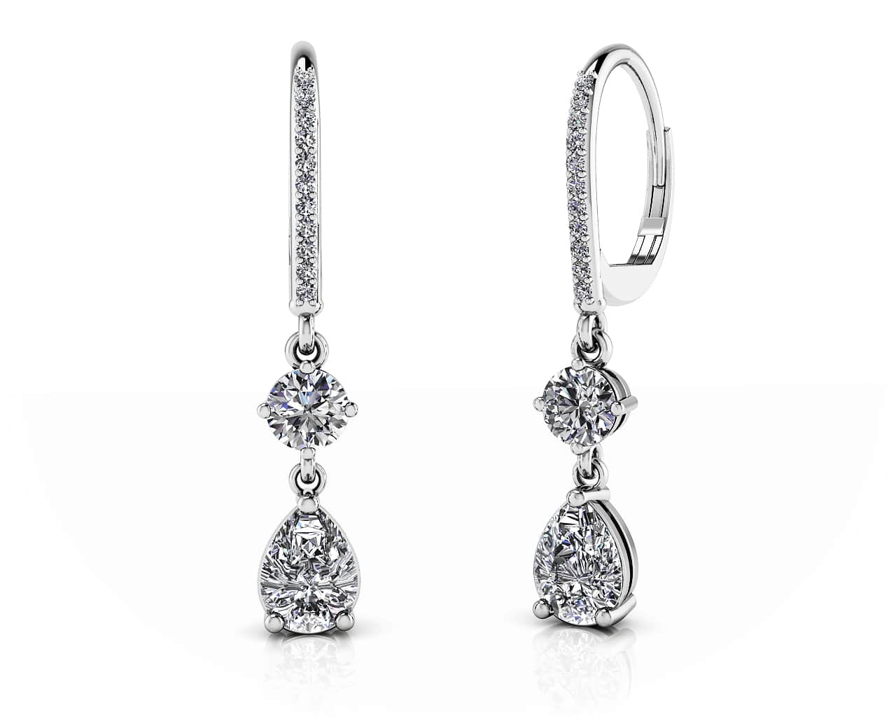 Romantic Pear Shaped Diamond Drop Lab-Grown Diamond Earrings with 1.68 ct.(finished) 7x5mm, 1mm, 4.25mm