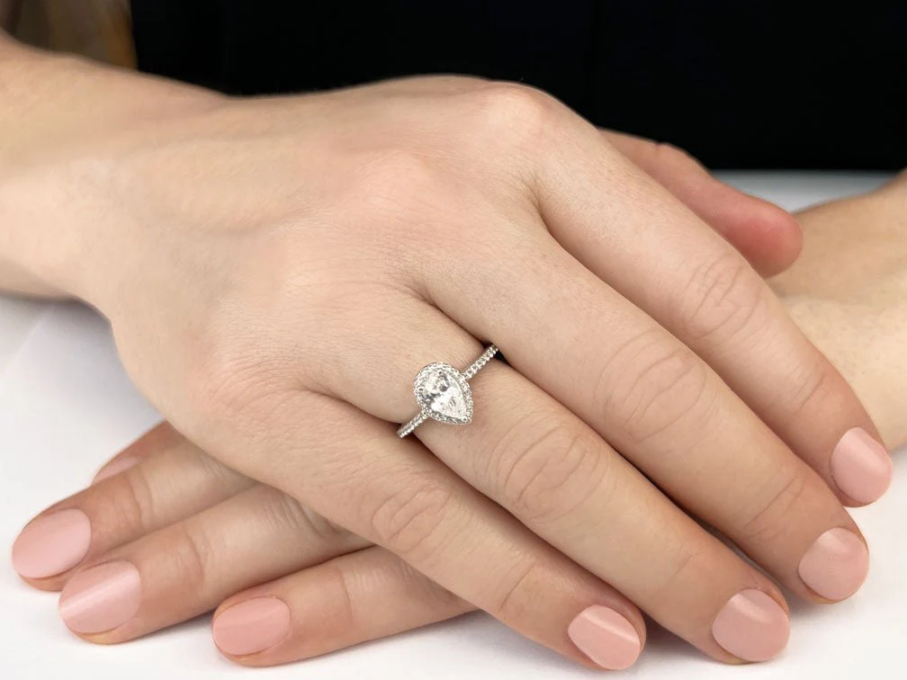 Romantic Pear Shaped With Halo Diamonds Ring Lab-Grown Diamond  with 1.09 ct. (0.75 ct. center diamond) - Image 3