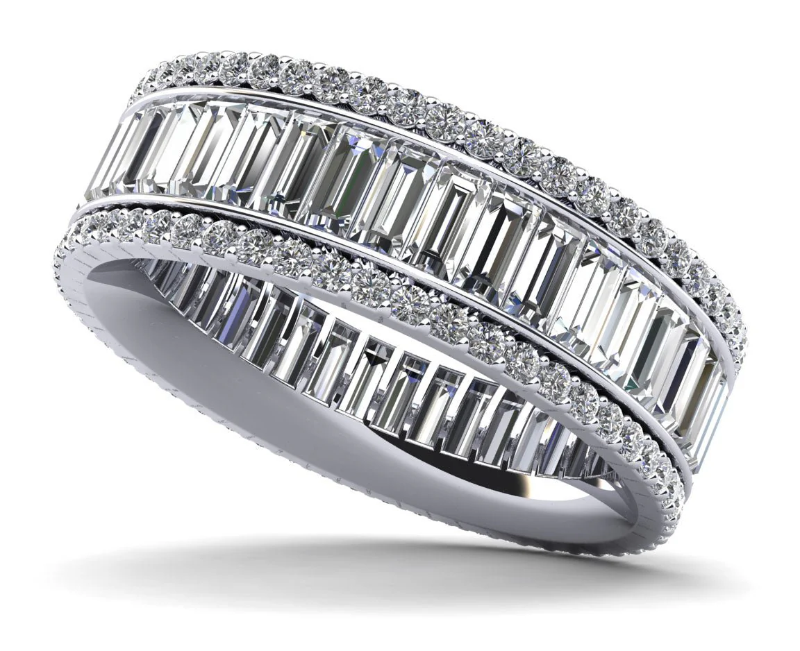 Round and Baguettes Diamond Eternity Diamond Ring with 2.76 ct.(finished) 3.5x1.5mm, 1.1mm