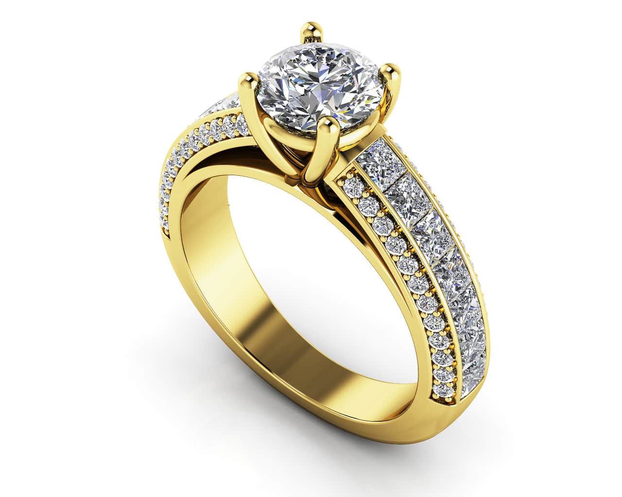 Round And Princess Cut Shank Diamond Engagement Ring with 1.75 ct. (0.50 ct. center diamond) - Image 2