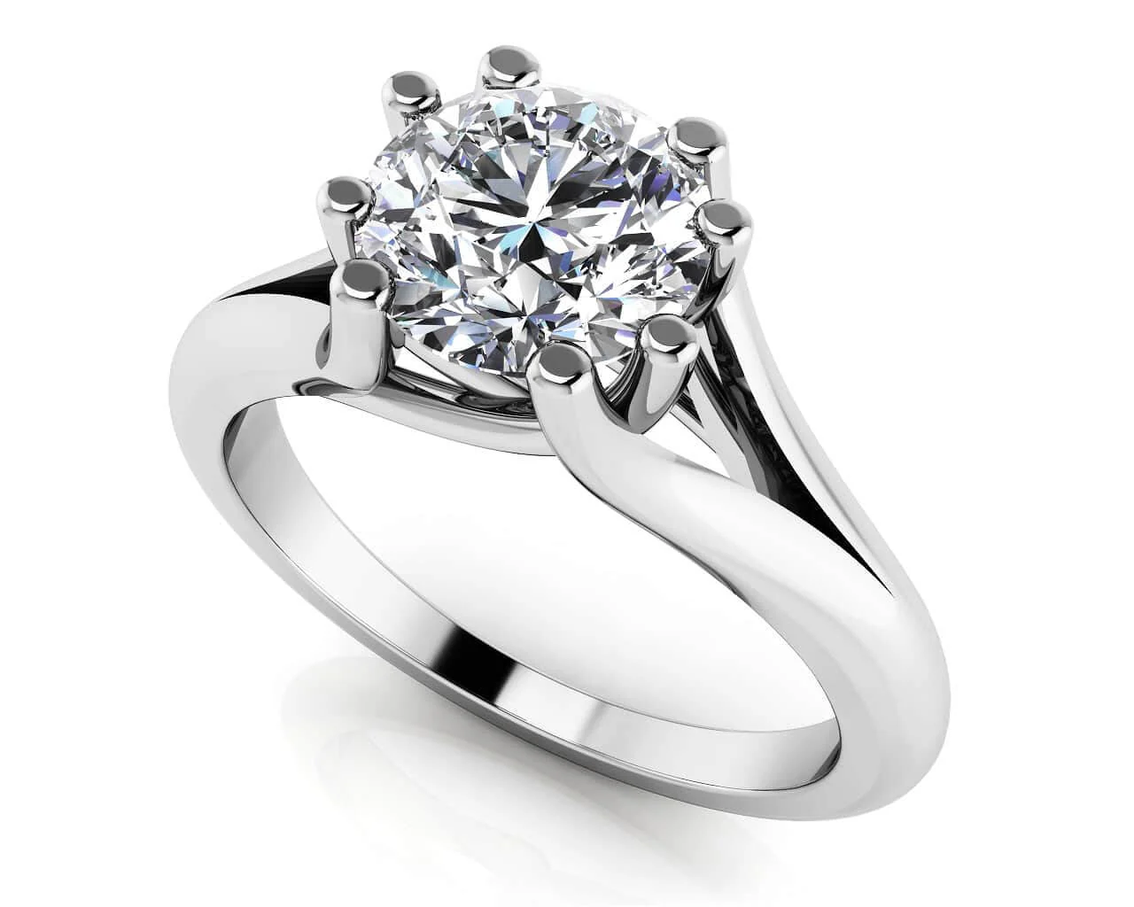Round Brilliant Cut Eight Prongs Solitaire Diamond Engagement Ring with 1.50 ct.(finished) 7.4mm