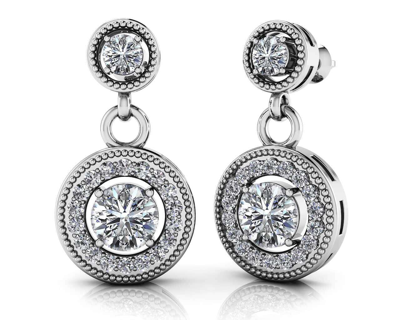 Round Colored Stone Drop Lab-Grown Diamond Earrings with 0.92 ct.(finished) 1.1mm, 3mm, 4mm