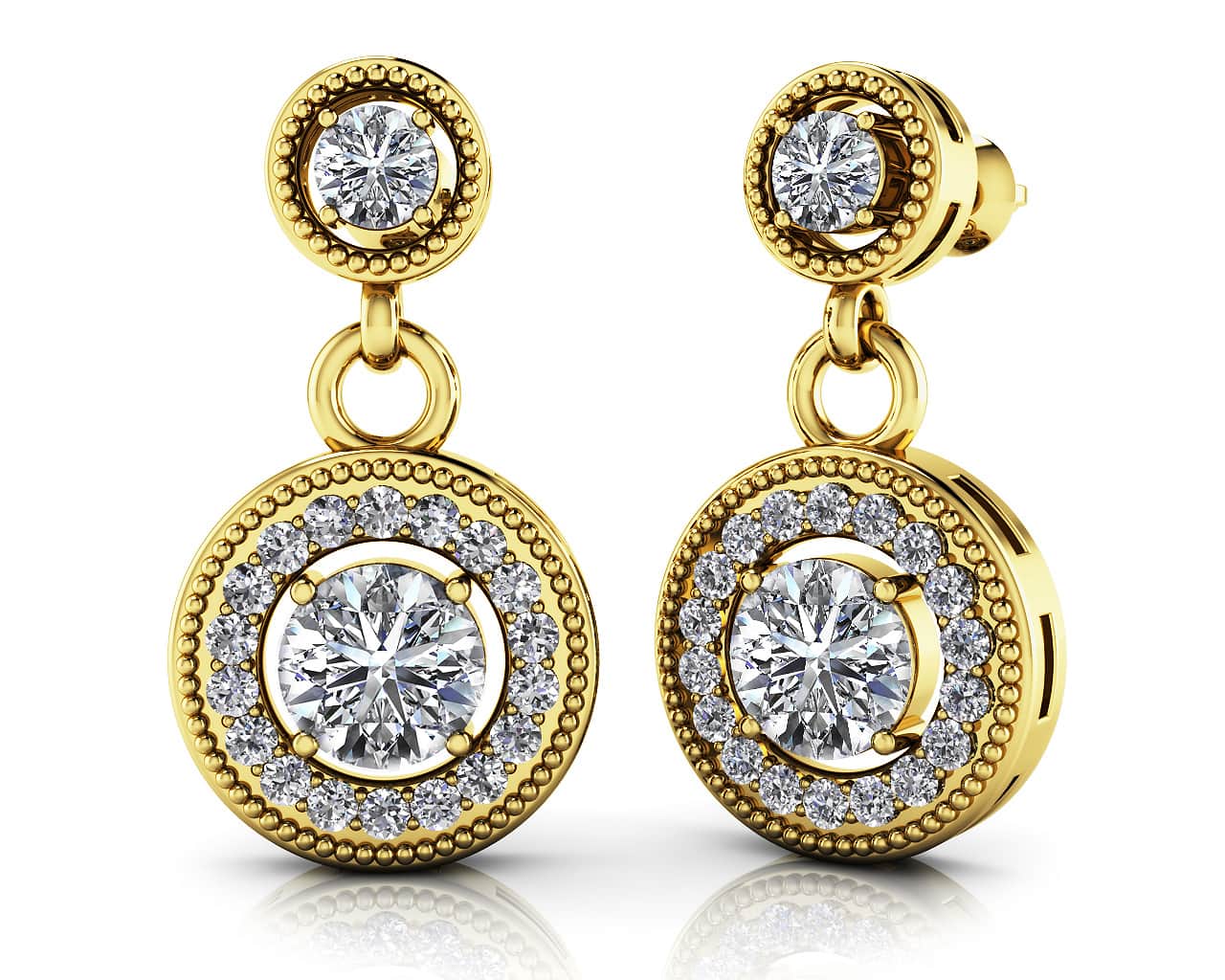Round Colored Stone Drop Lab-Grown Diamond Earrings with 0.92 ct.(finished) 1.1mm, 3mm, 4mm - Image 2