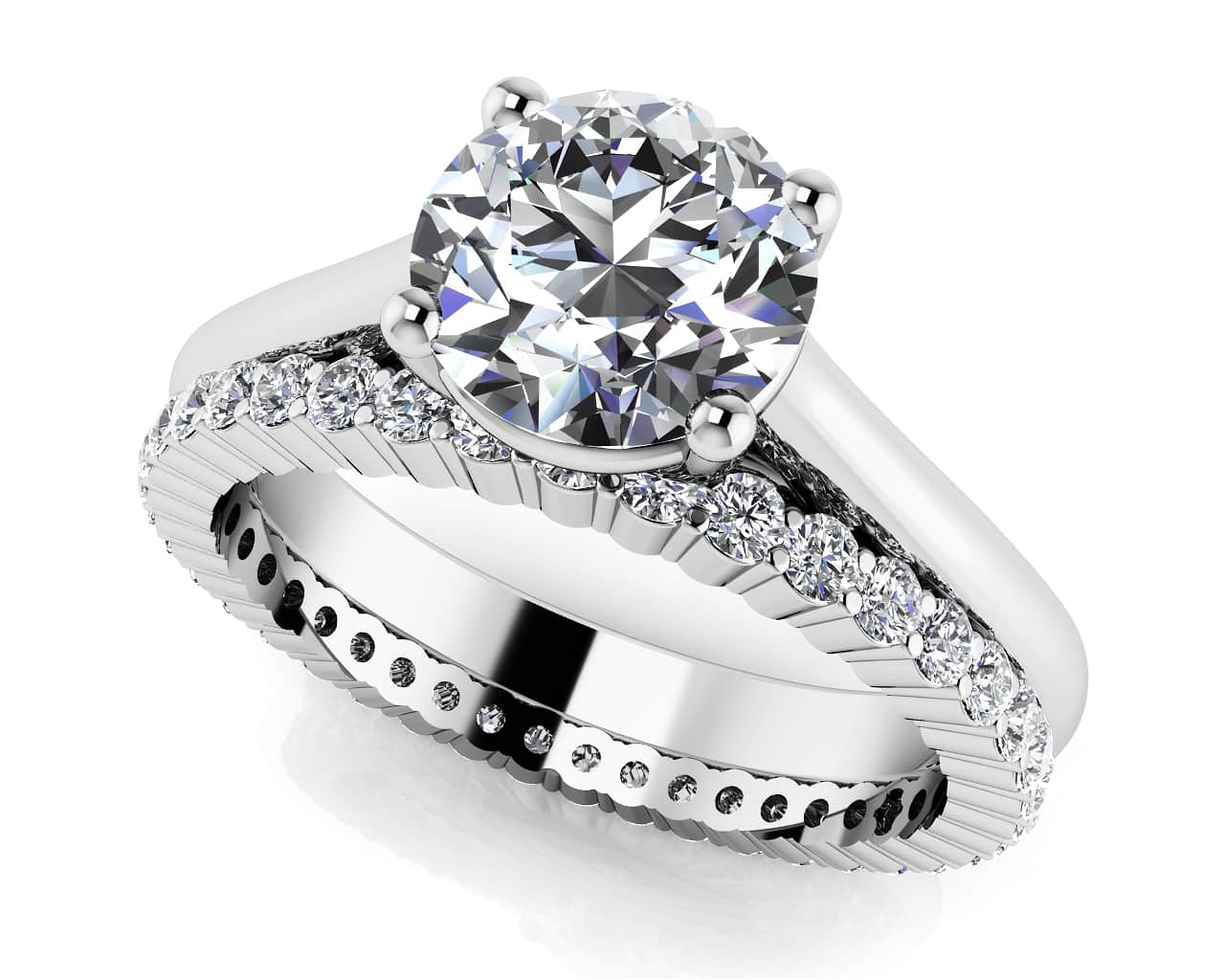 Round Diamond Cathedral Solitaire Eternity Set Lab-Grown Diamond with 1.02 ct. (0.50 ct. center diamond)