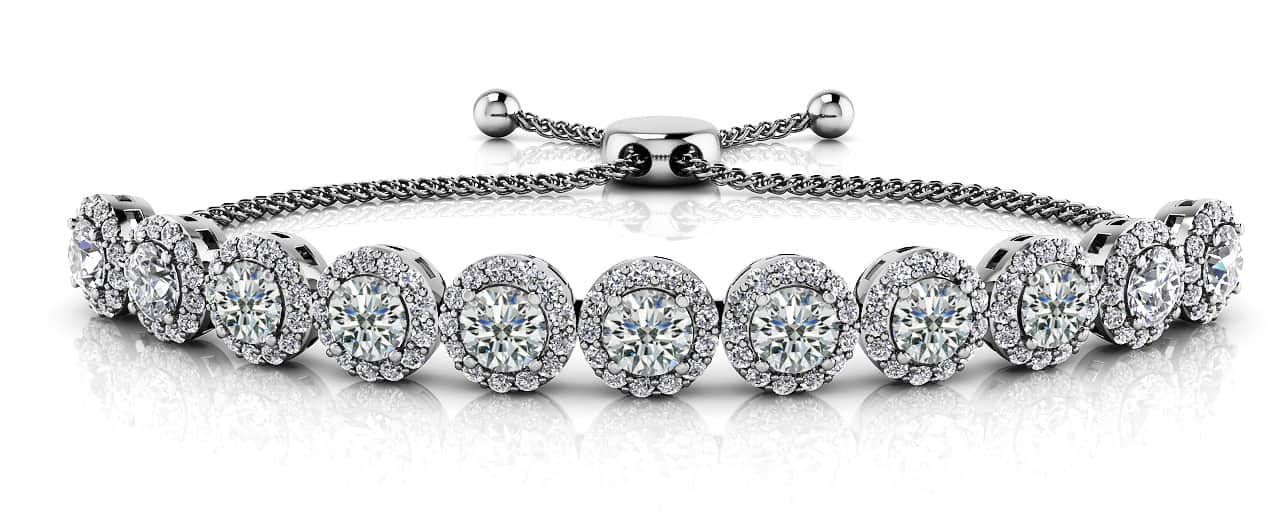 Round Halo Adjustable Lab-Grown Diamond Bracelet with 2.04 ct.(finished) 1mm, 3.2mm