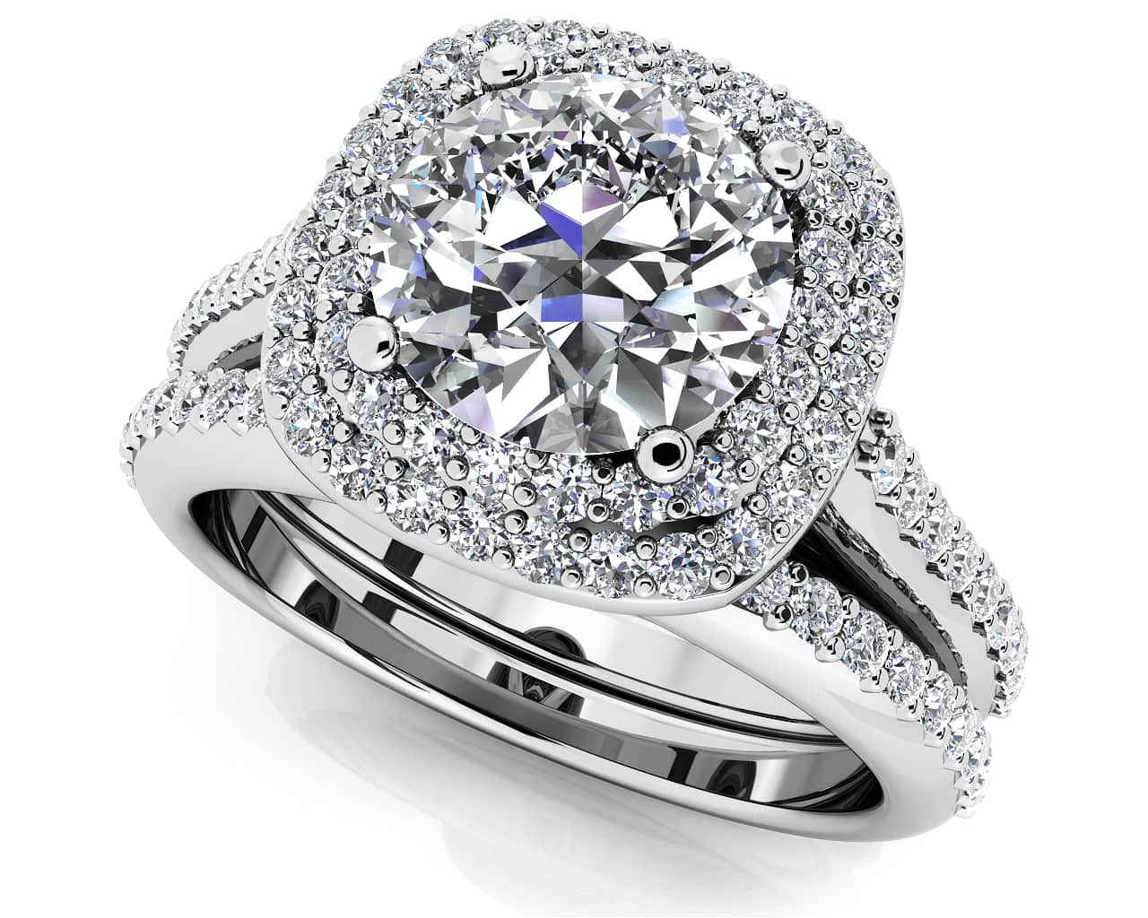 Round Halo Diamond Double Frame Lab-Grown Diamond Bridal Set with 1.32 ct. (0.75 ct. center diamond)