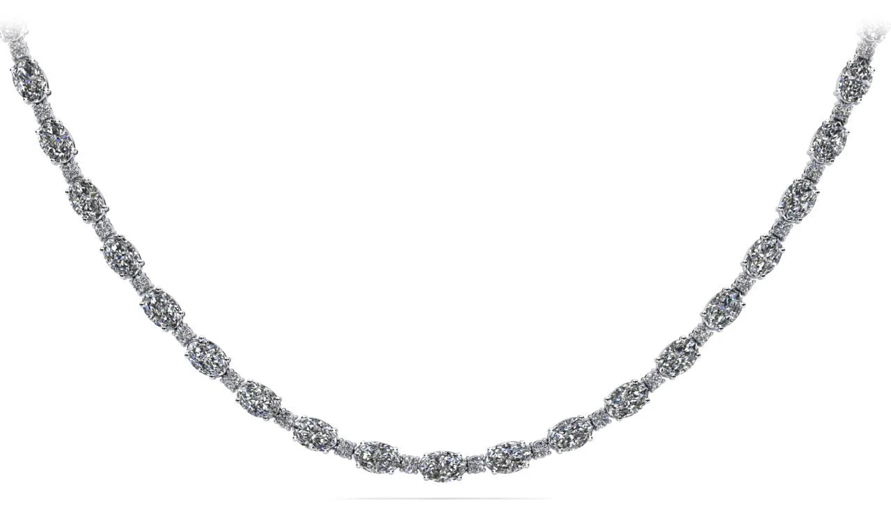 Rounds and Ovals Diamond Necklace with 34.45 ct.(finished) 6x4mm, 2mm