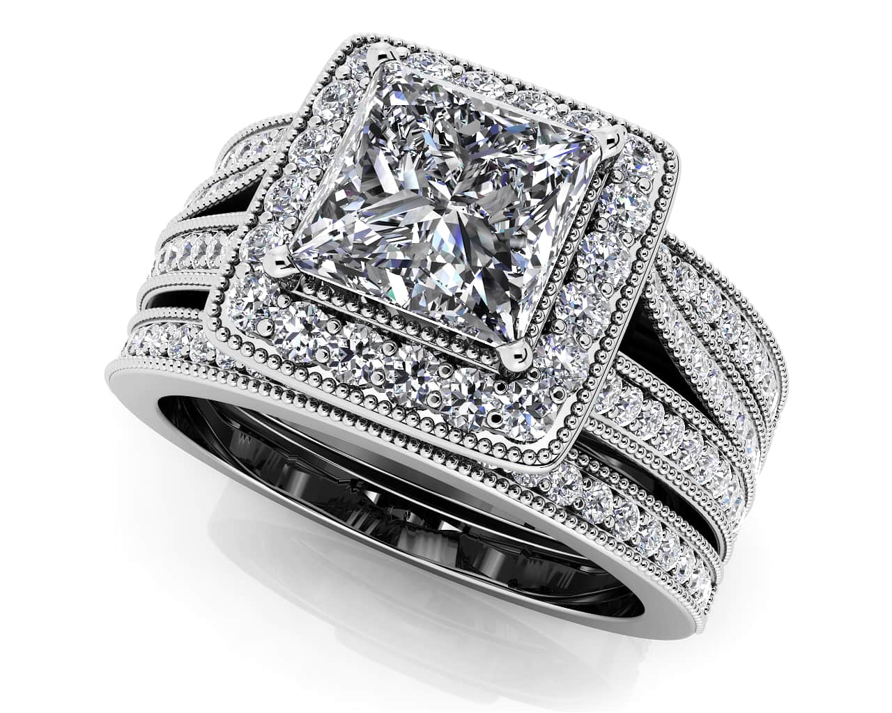 Royal Princess Frame Three Piece Lab-Grown Diamond Bridal Set with 1.58 ct. (1.00 ct. center diamond)