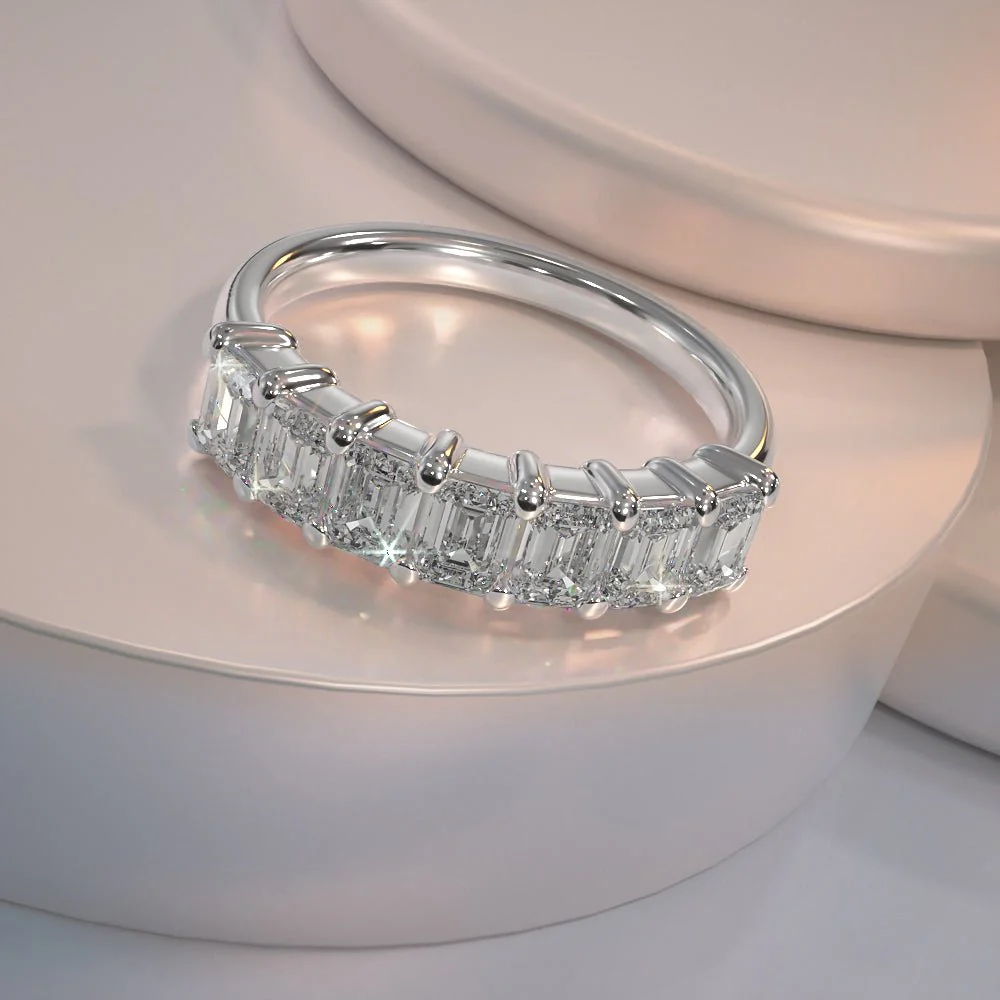 Seven Stone Emerald Cut Diamond Anniversary Diamond Ring with 4.90 ct.(finished) 6x4mm - Image 3