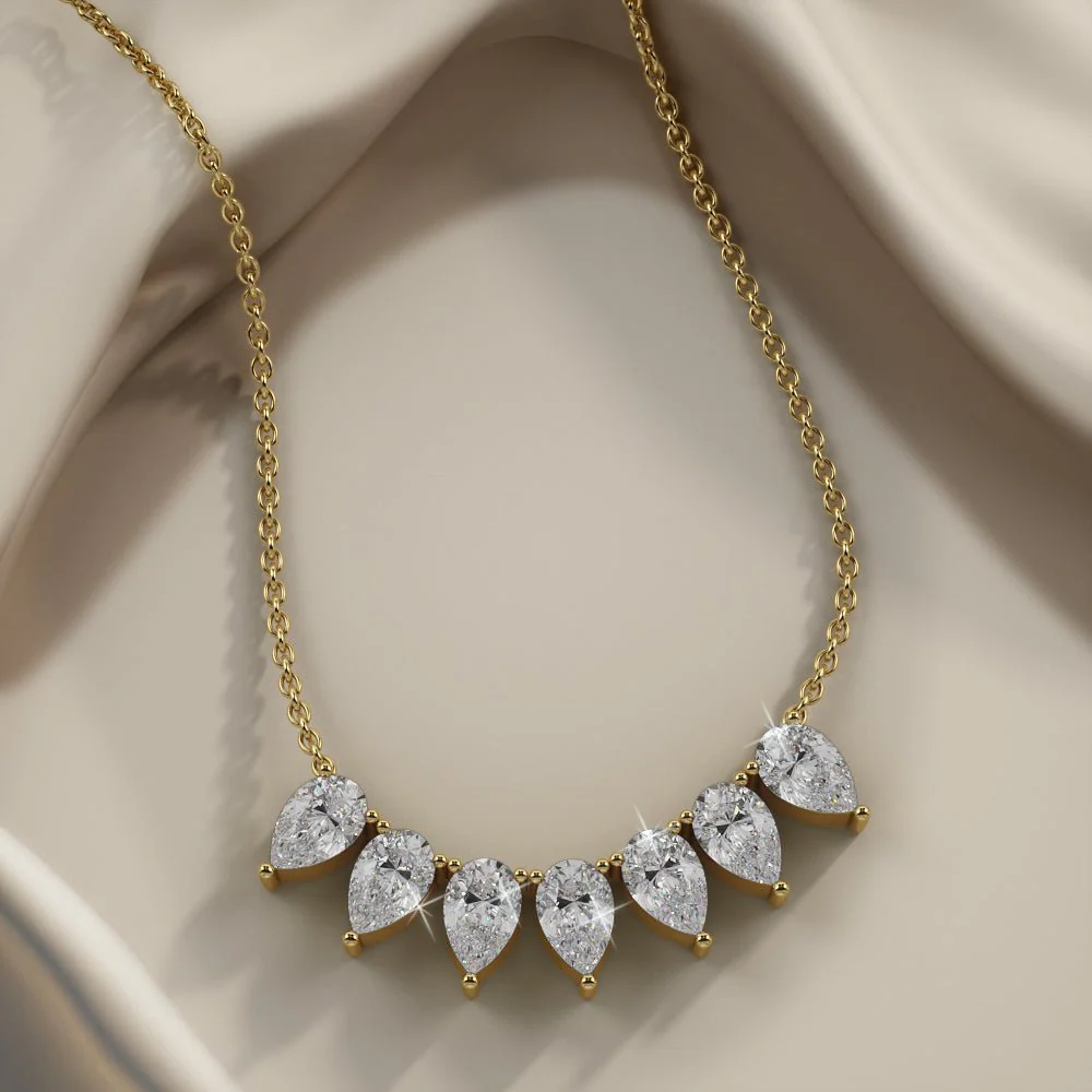 Seven Stone Pear Shape Lab-Grown Diamond Necklace with 10.50 ct.(finished) 10x6.5mm - Image 4