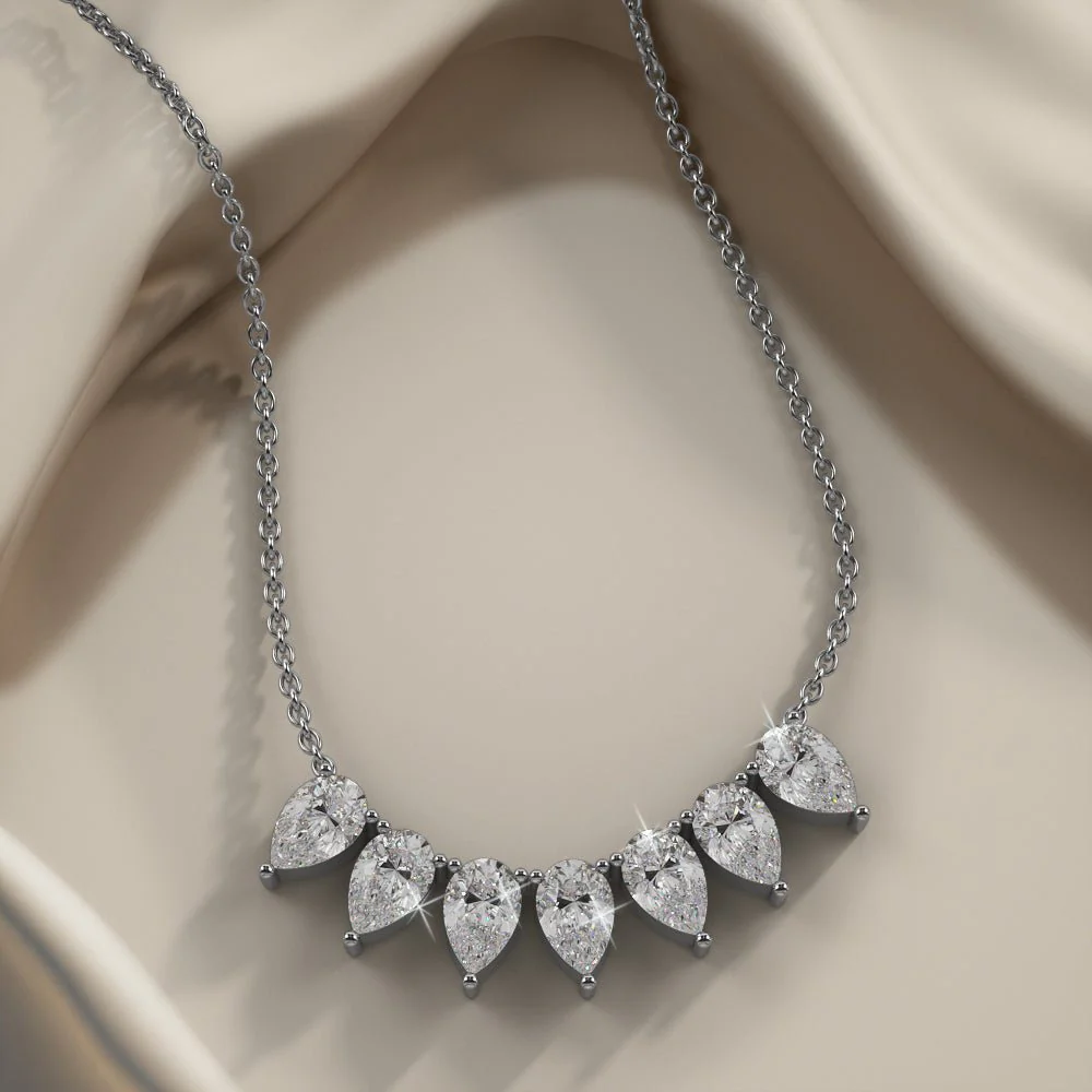 Seven Stone Pear Shape Lab-Grown Diamond Necklace with 3.50 ct.(finished) 7x4.5mm - Image 3