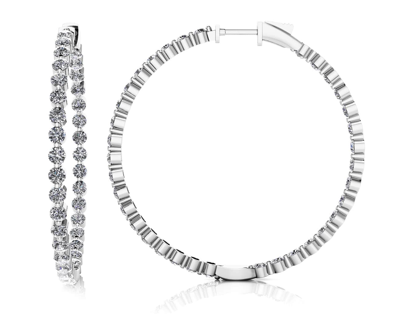Shared Prong Diamond Hoop Earrings Extra Large Lab-Grown Diamond with 4.18 ct.(finished) 2.4mm
