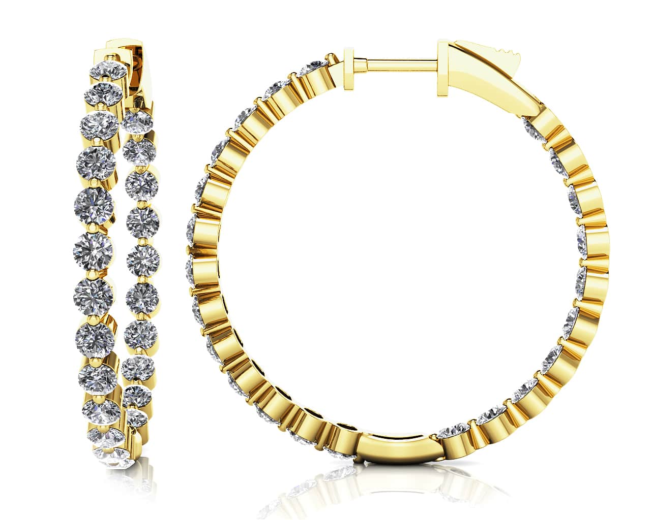Shared Prong Diamond Hoop Earrings Medium Diamond  with 1.98 ct.(finished) 2mm - Image 2