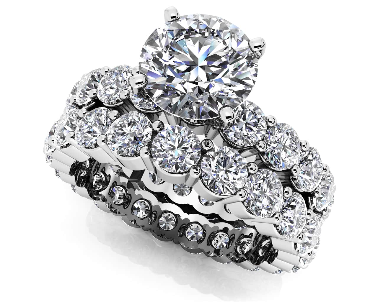 Shared Prong Eternity Style Matching Bridal Set Diamond with 5.56 ct. (1.25 ct. center diamond)