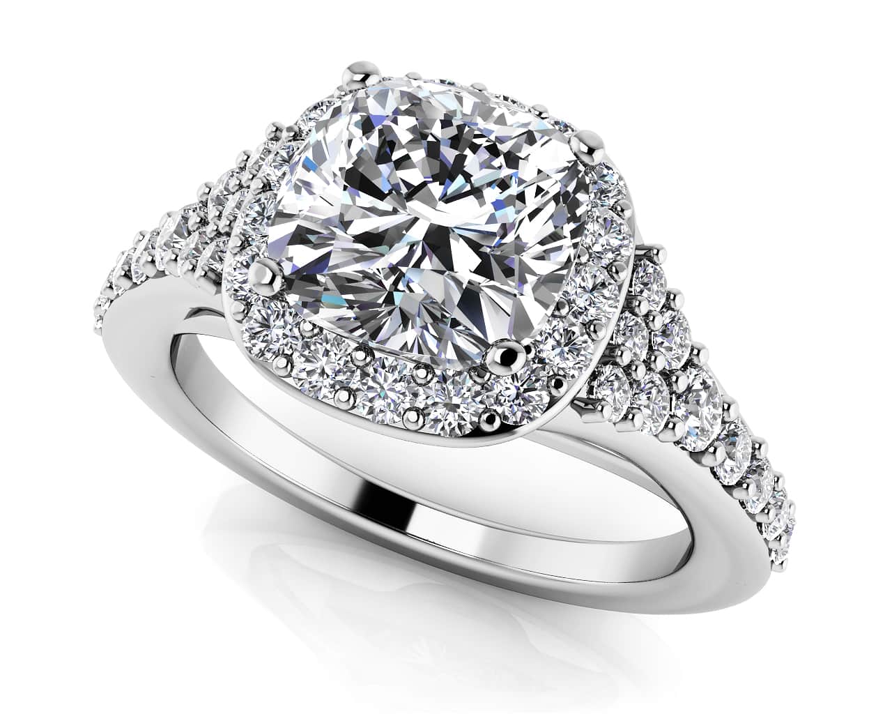 Single Halo Cushion Cut Diamond Engagement Ring with 2.04 ct. (1.50 ct. center diamond)