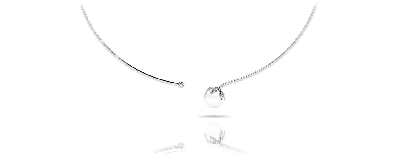 Single Pearl Flexible Lab-Grown Diamond Necklace with 0.26 ct.(finished) 1mm, 1.2mm