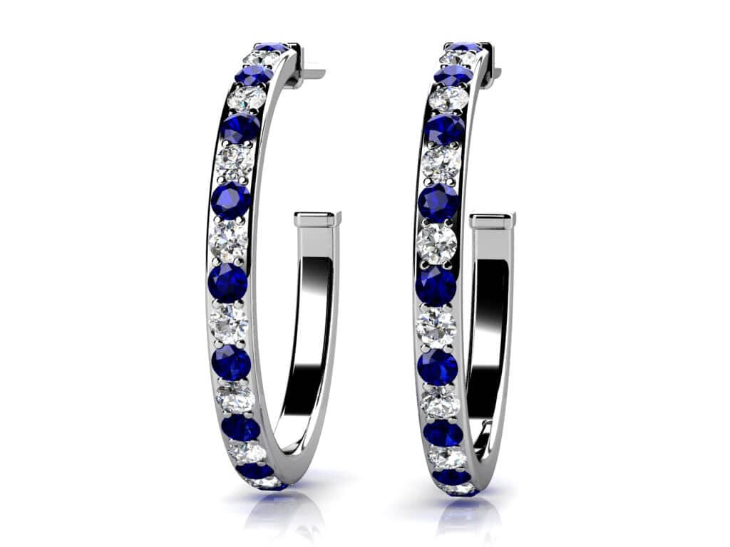 Single Row Alternating Diamond Hoop Earrings with 0.75 ct.(finished) 1.4mm, 1.4mm