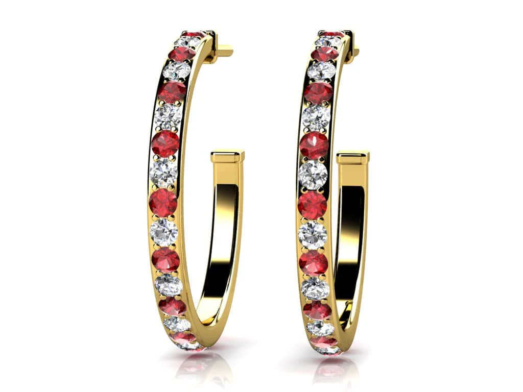 Single Row Alternating Diamond Hoop Earrings with 0.75 ct.(finished) 1.4mm, 1.4mm - Image 2