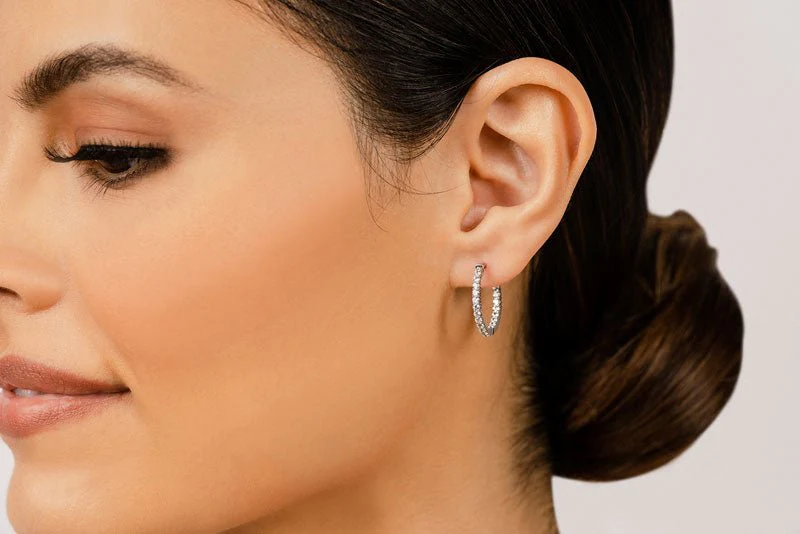 Single Row Inside Out Diamond Hoop Earring Petite Diamond  with 1.12 ct.(finished) 2mm - Image 3