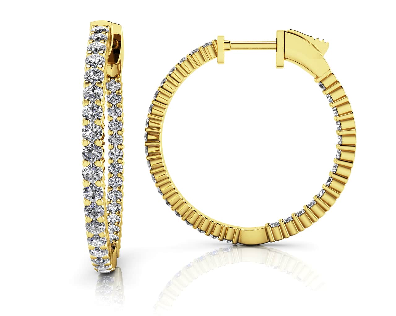 Single Row Inside Out Diamond Hoop Earring Small Diamond  with 0.78 ct.(finished) 1.3mm - Image 2