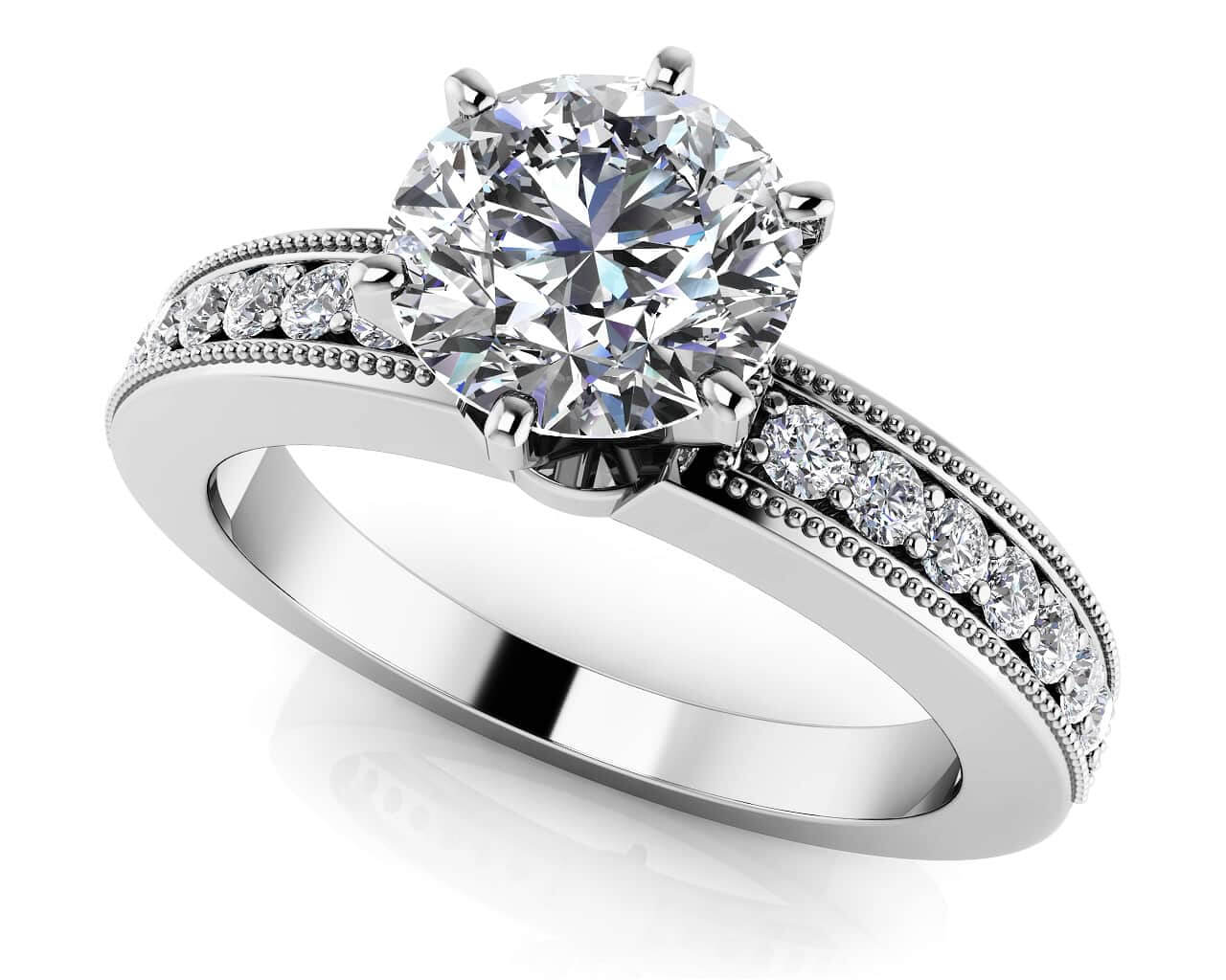 Six Prong Side Channel Lab-Grown Diamond Engagement Ring with 2.13 ct. (2.00 ct. center diamond)