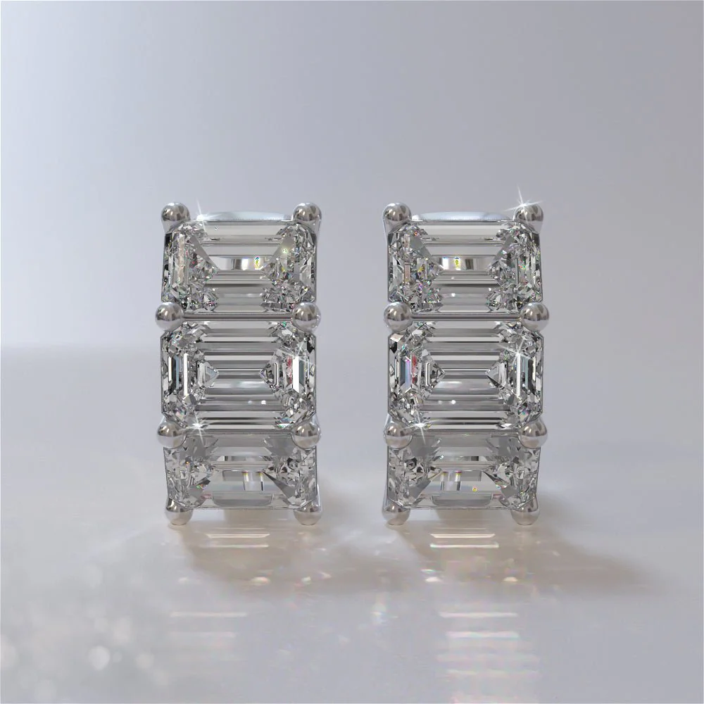 Six Stone Emerald Cut Diamond Hoops Diamond with 3.00 ct.(finished) 5.3x3.8mm - Image 3