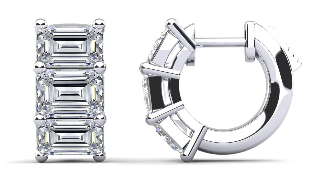 Six Stone Emerald Cut Diamond Hoops Lab-Grown Diamond with 1.20 ct.(finished) 4x3mm