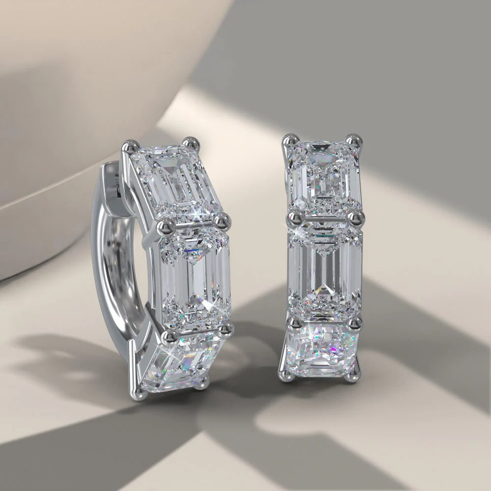 Six Stone Emerald Cut Diamond Huggie Hoops Diamond with 4.20 ct.(finished) 6x4mm - Image 3
