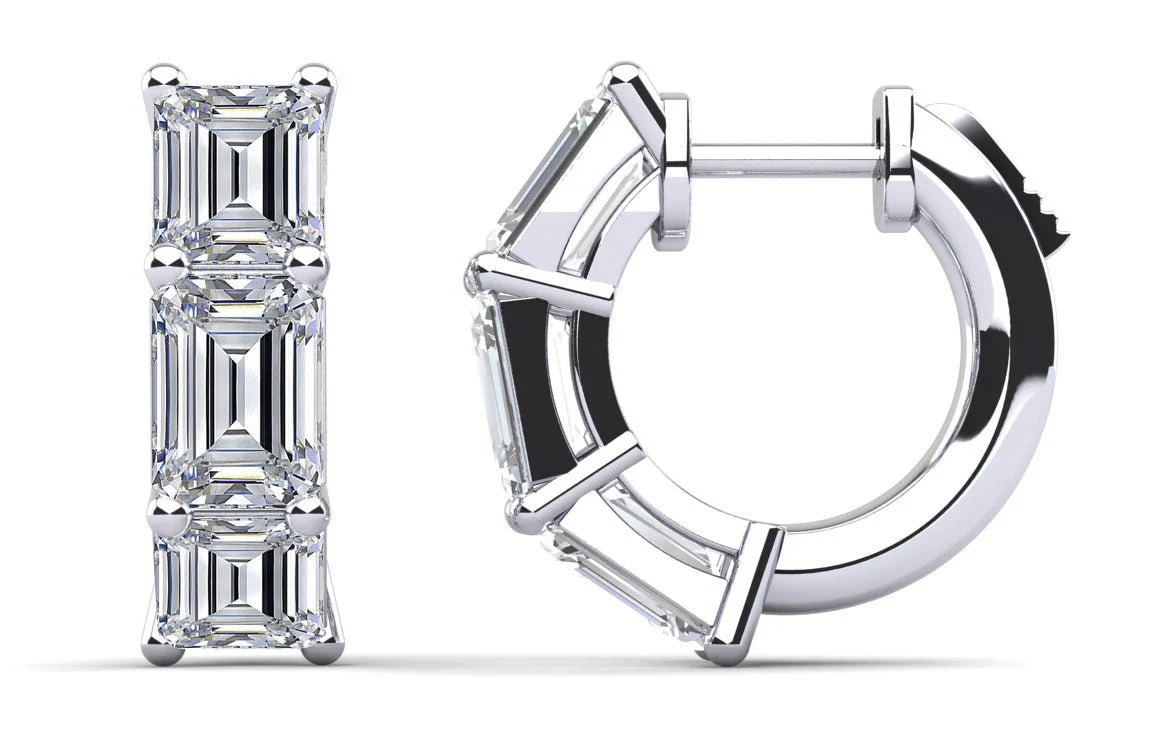 Six Stone Emerald Cut Diamond Huggie Hoops Lab-Grown Diamond with 1.50 ct.(finished) 4.3x3.2mm
