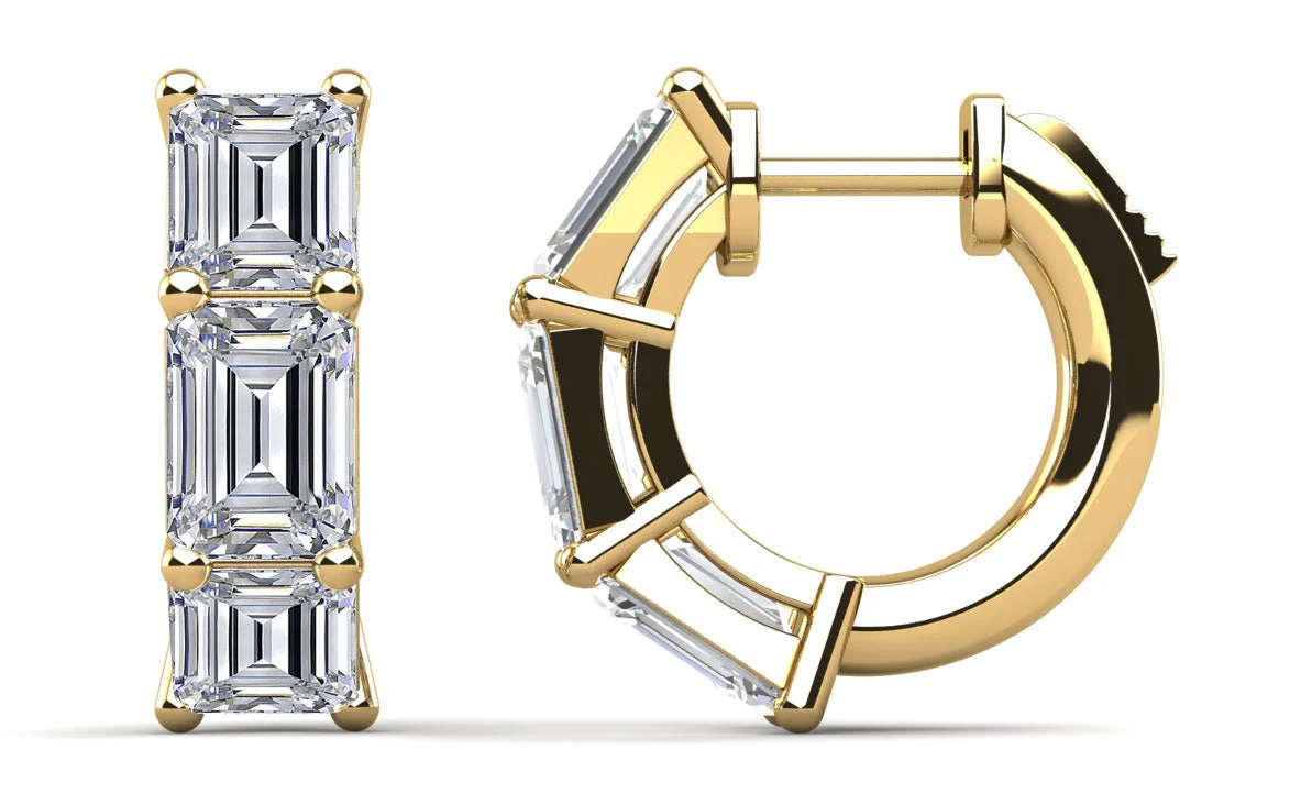 Six Stone Emerald Cut Diamond Huggie Hoops Lab-Grown Diamond  with 12.00 ct.(finished) 8.5x6.5mm - Image 2