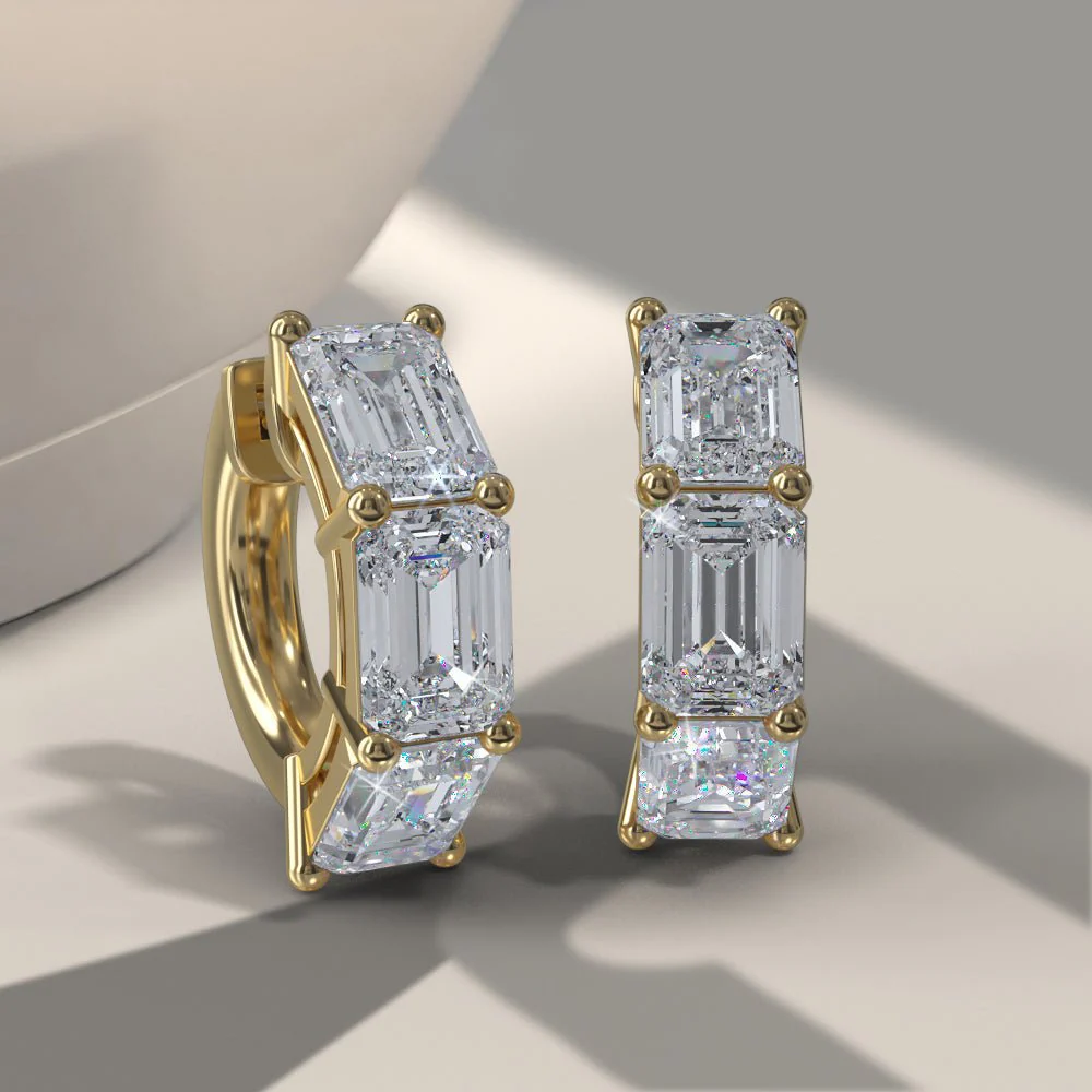 Six Stone Emerald Cut Diamond Huggie Hoops Lab-Grown Diamond  with 12.00 ct.(finished) 8.5x6.5mm - Image 4