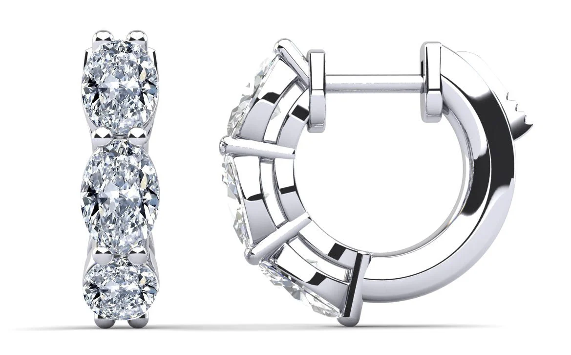 Six Stone Oval Diamond Hoop Earrings with 3.78 ct.(finished) 6.2x4.3mm