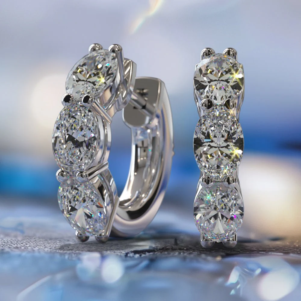 Six Stone Oval Diamond Hoop Earrings with 3.78 ct.(finished) 6.2x4.3mm - Image 3