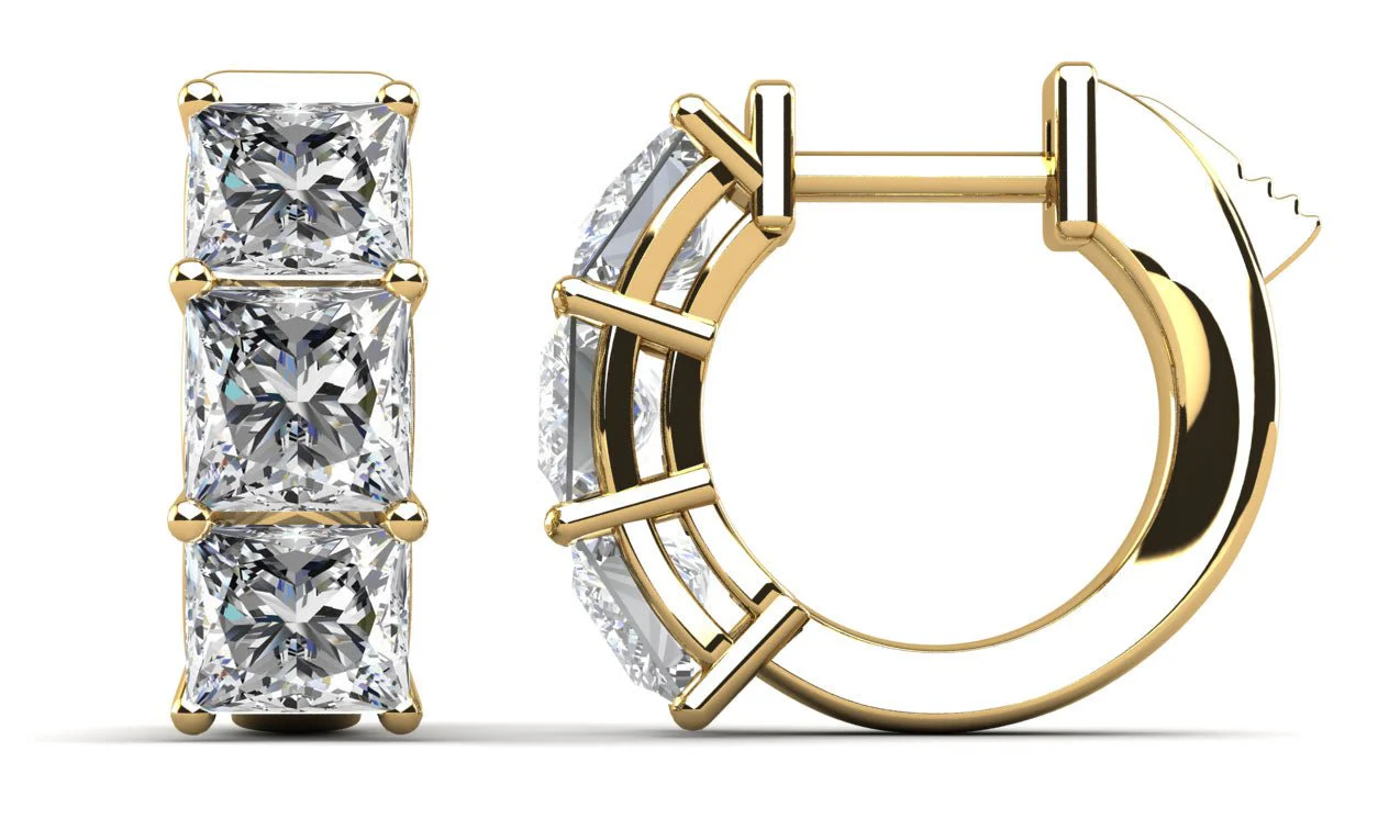 Six Stone Princess Cut Diamond Huggie Hoops Diamond with 4.50 ct.(finished) 5mm - Image 2