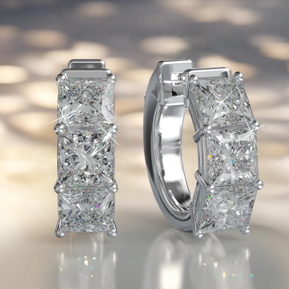 Six Stone Princess Cut Diamond Huggie Hoops Lab-Grown Diamond with 1.60 ct.(finished) 3.5mm - Image 3