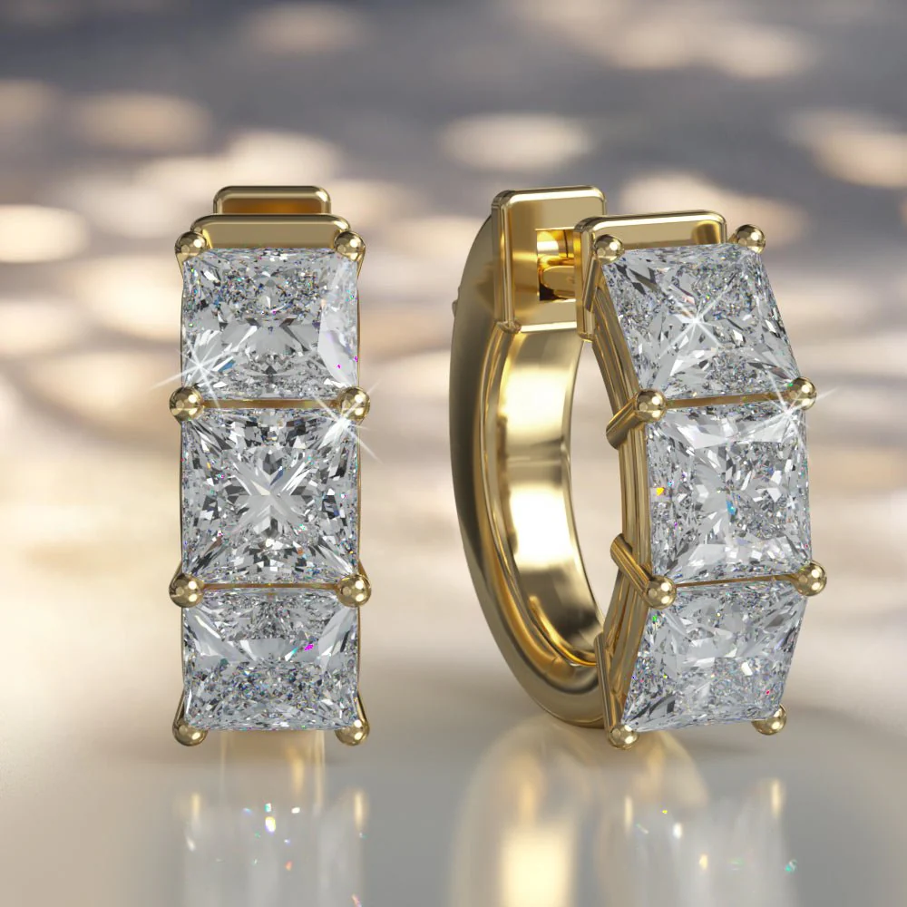 Six Stone Princess Cut Diamond Huggie Hoops Lab-Grown Diamond  with 2.40 ct.(finished) 4mm - Image 4