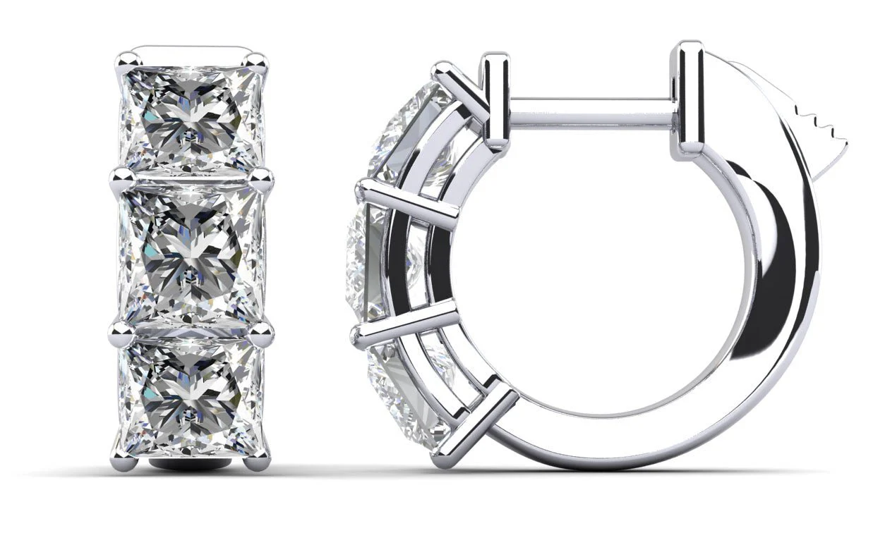 Six Stone Princess Cut Diamond Huggie Hoops Lab-Grown Diamond with 6.00 ct.(finished) 5.5mm
