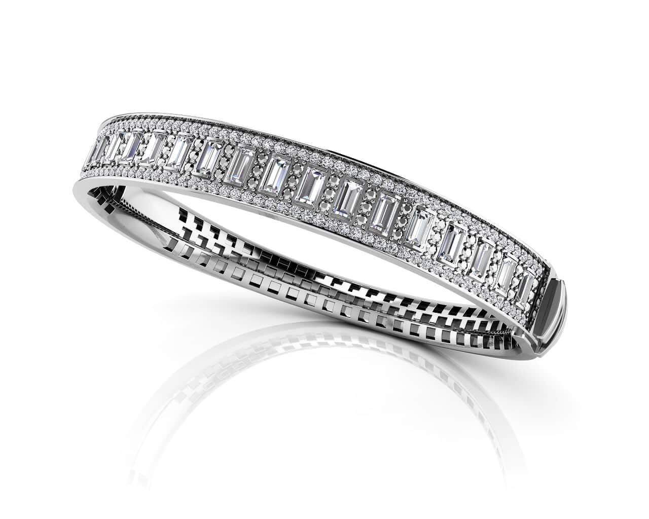 Sleek And Stylish Baguette Lab-Grown Diamond Bangle with 4.30 ct.(finished) 4x2mm, 1.1mm